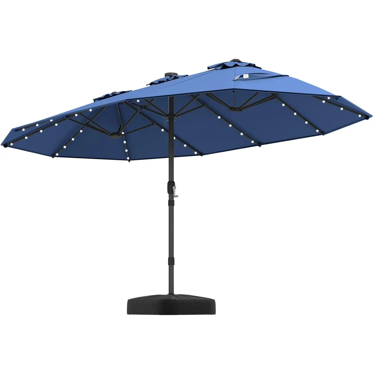 Double Sided Solar Patio Umbrella With Led Lights Vented Top