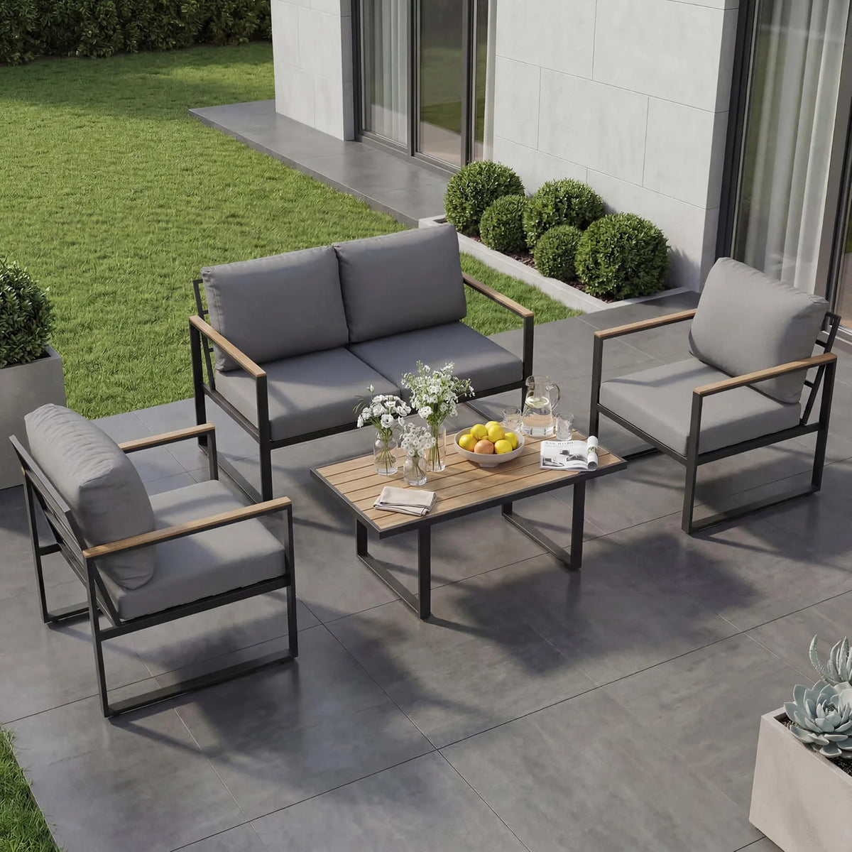 HobbyLane 4 Piece Outdoor Conversation Sofa Set With Coffee Table