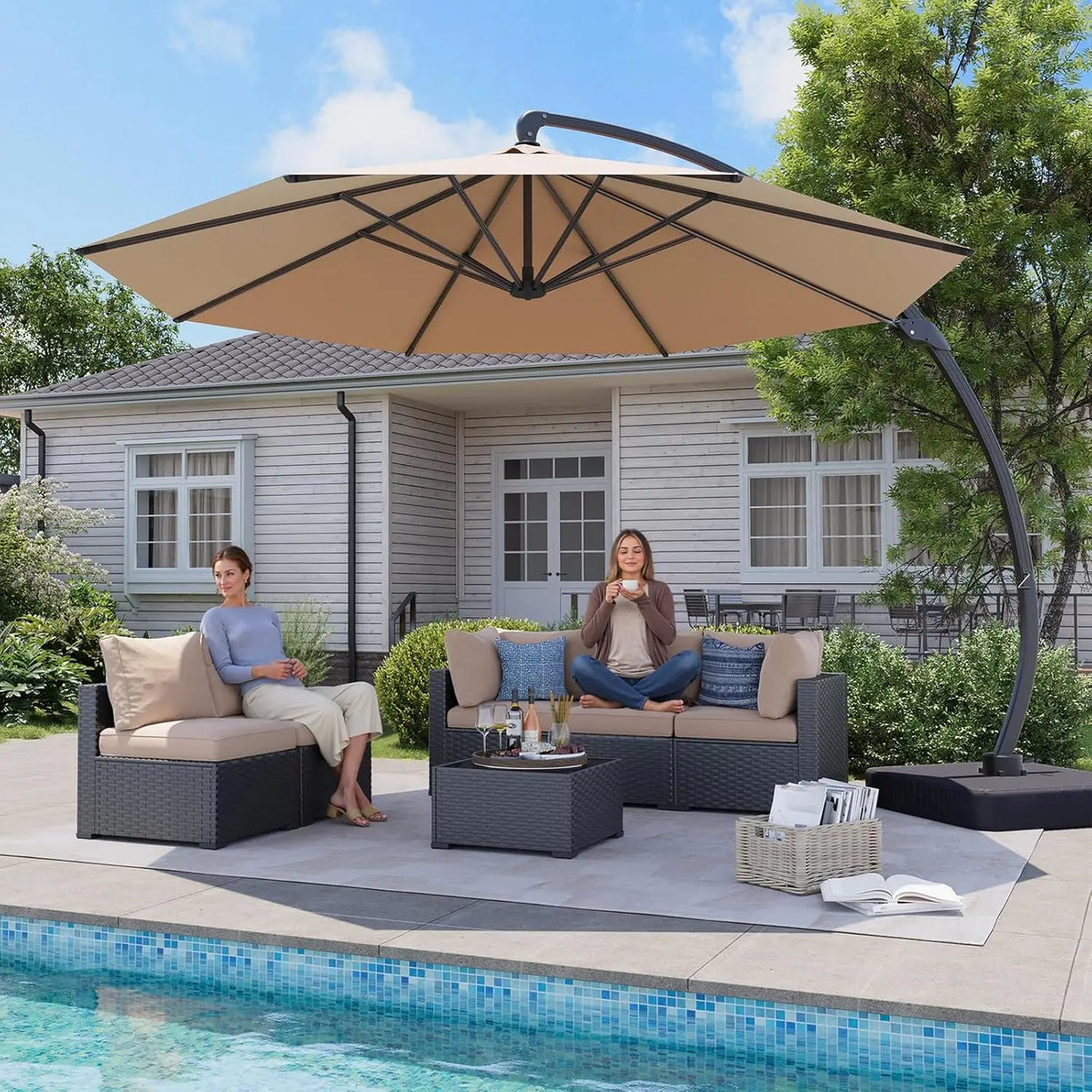 Aluminum Cantilever Offset Patio Umbrella With Rotation And Windproof Frame