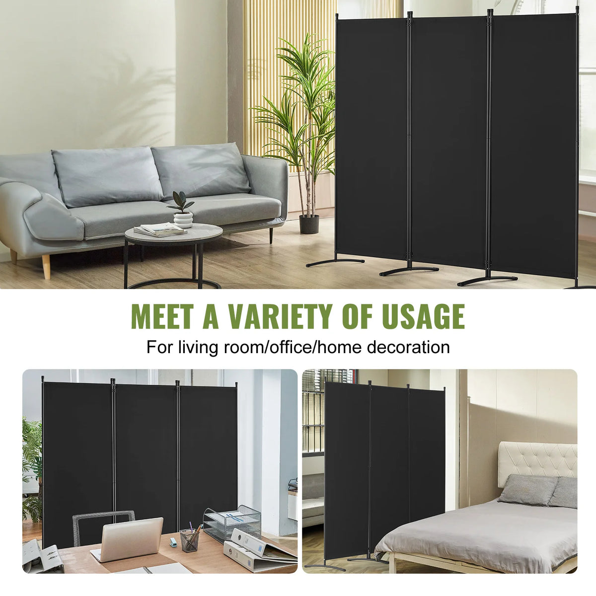 SucceBuy Modern Fabric Room Divider With Folding Privacy Screen