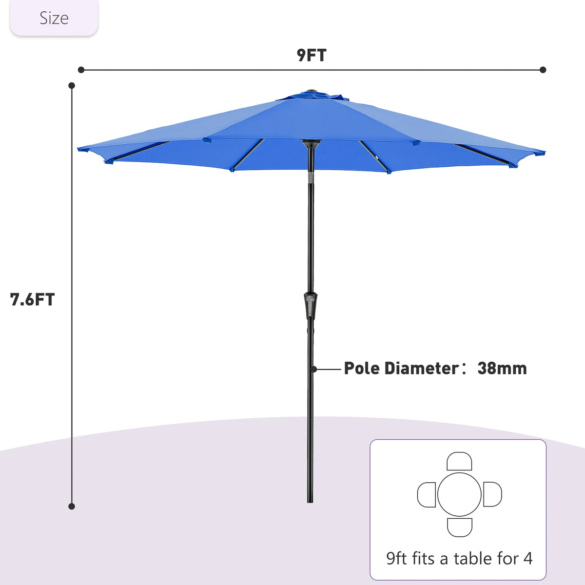 JHK Waterproof Tilt Crank Patio Umbrella For Outdoor Use