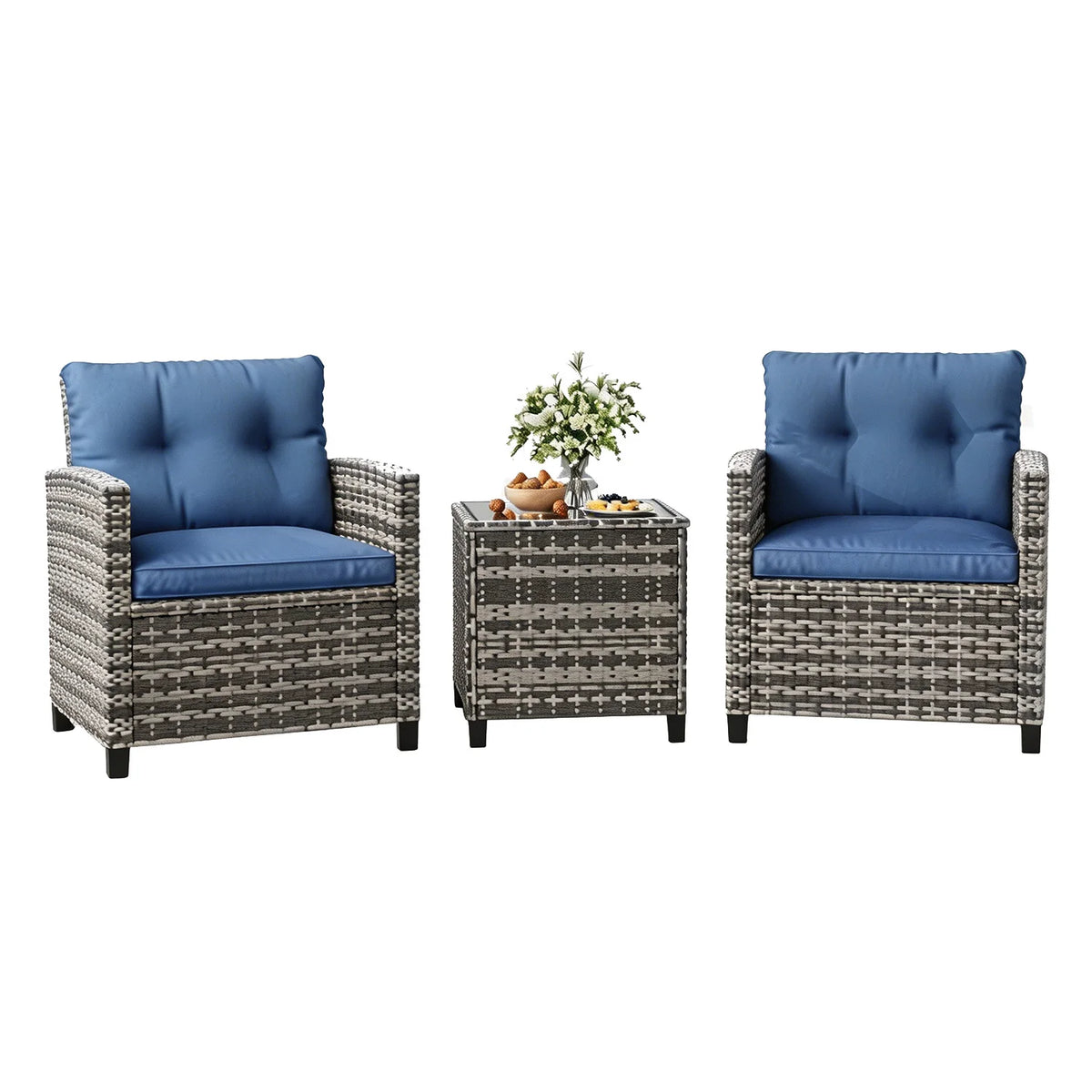 HiMISS Outdoor Wicker Patio Bistro Set With Coffee Table