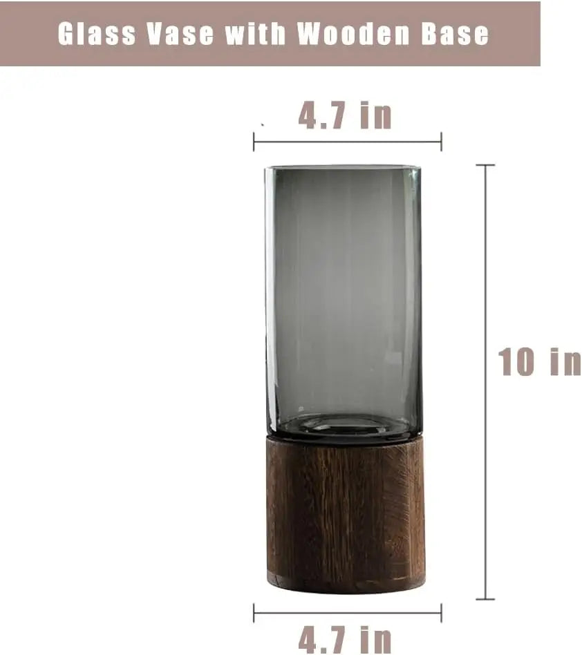 Minimalist Desktop Cylinder Glass Vase With Wood Stand