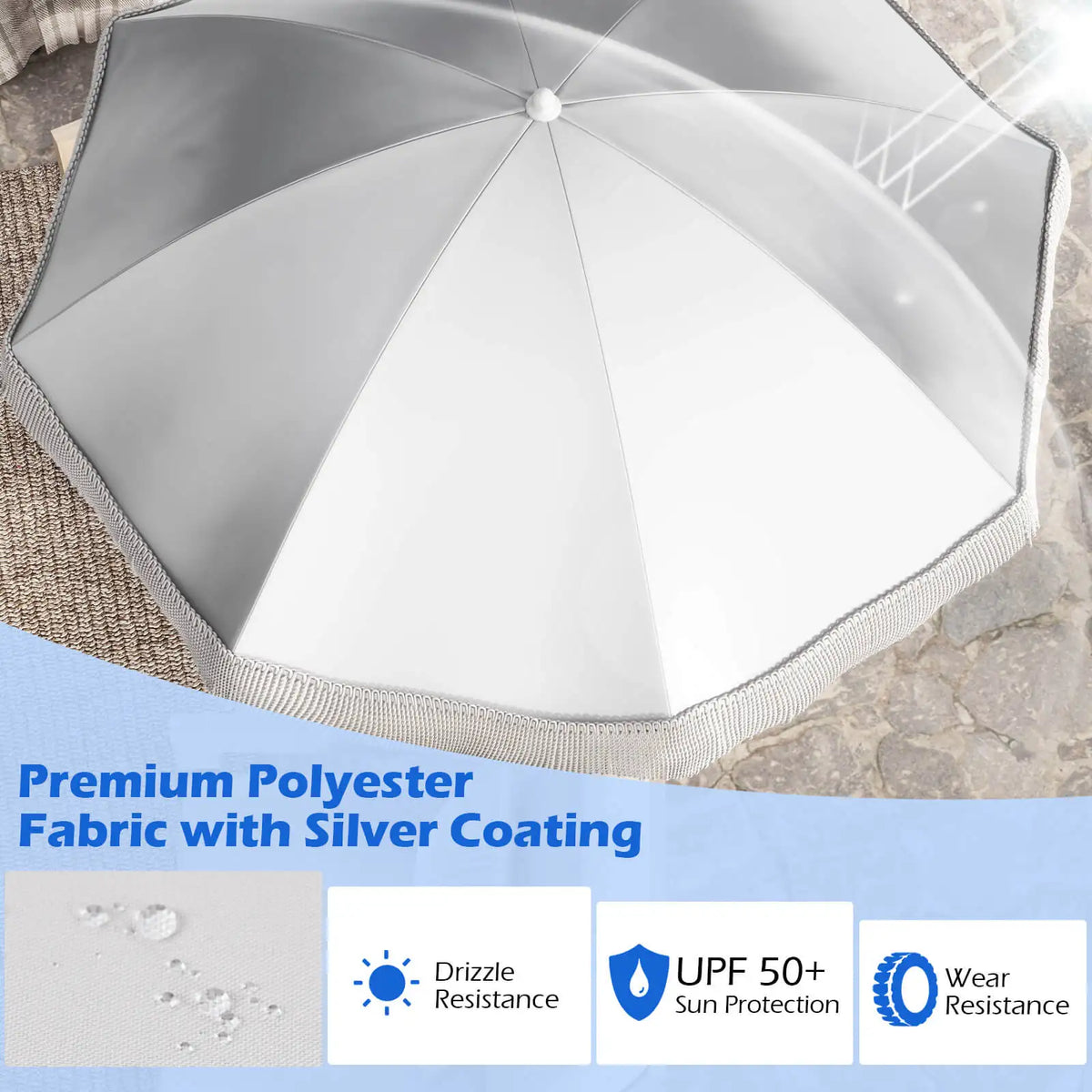 HOMASIS Outdoor Fringe Patio Umbrella With Push Button Tilt