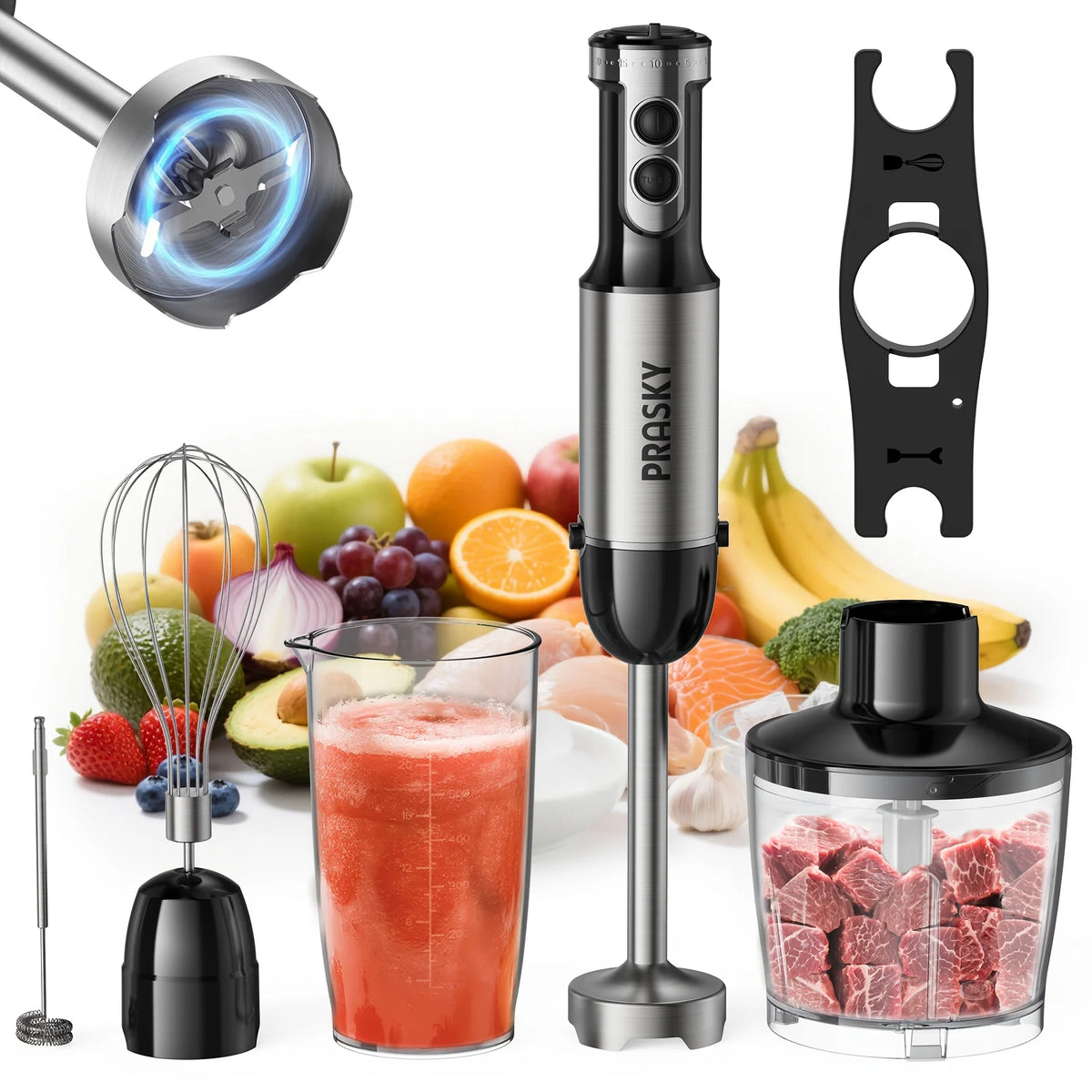 Prasky 5 In 1 Handheld Immersion Blender With High Power Motor And Attachments