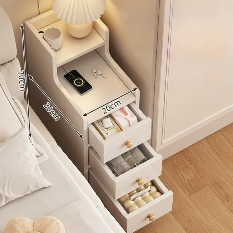 Liushaduola Modern Wooden Nightstand Slim Space Saving Bedside Table