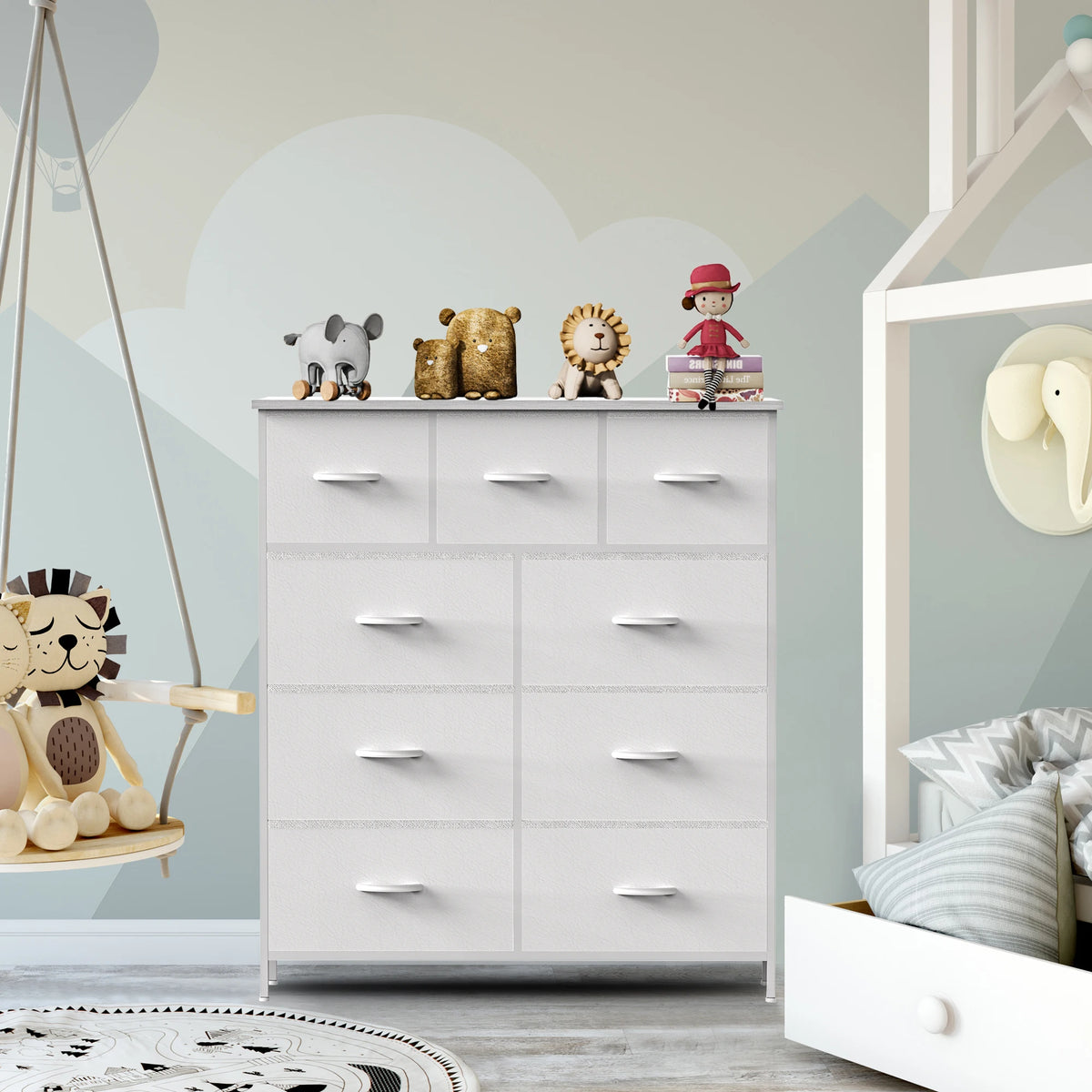 JHK Nine Drawer Fabric Storage Dresser For Bedroom Organization