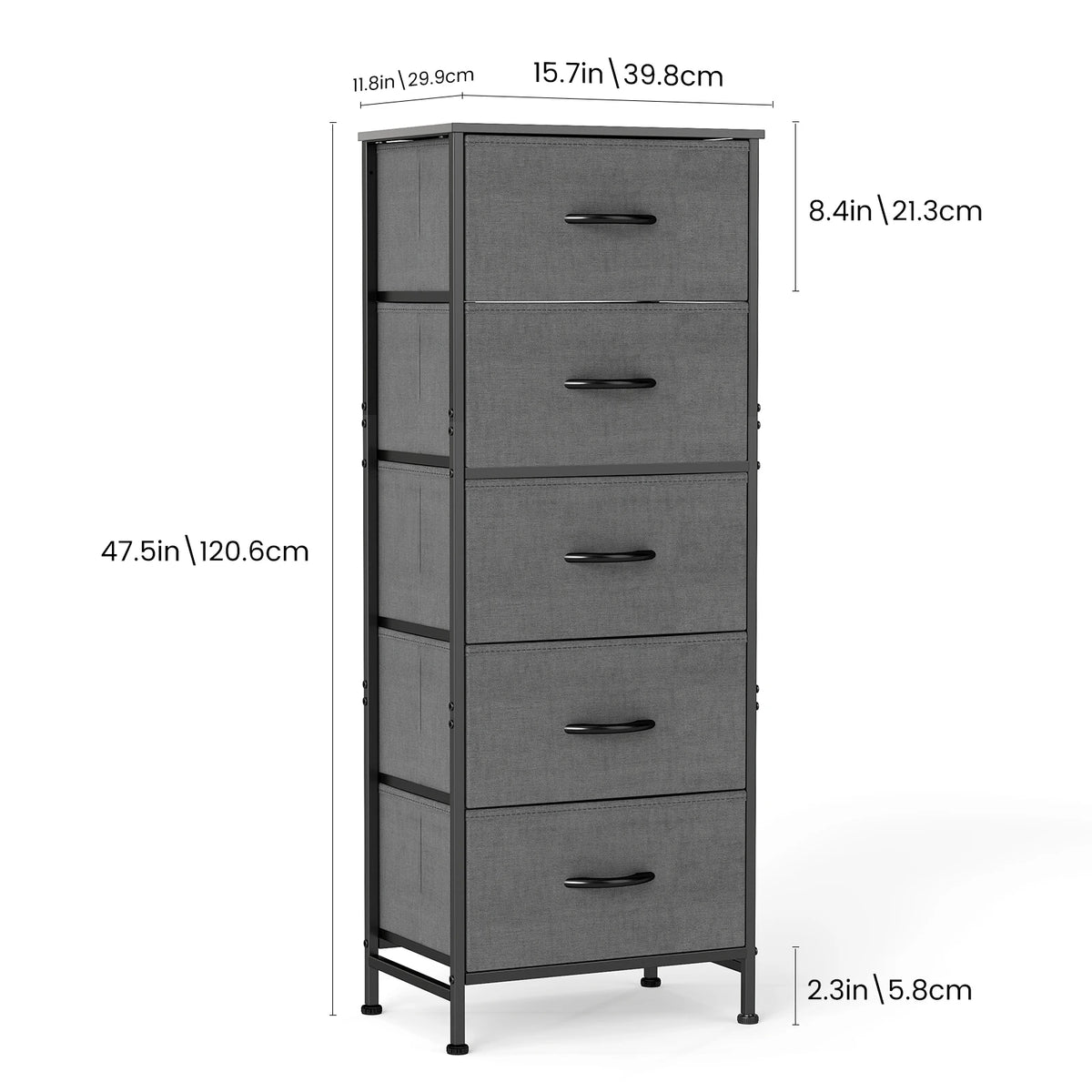 JHK Five Drawers Fabric Dresser With Steel Frame Cabinet