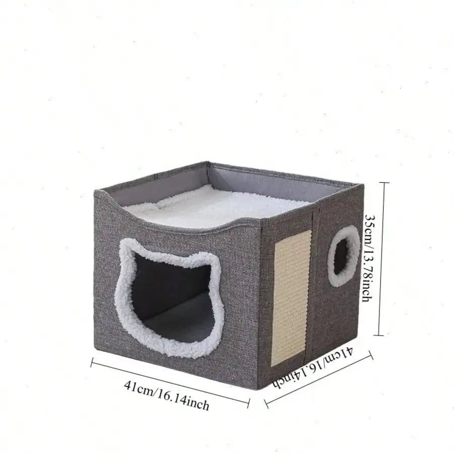Multi Level Cat House Foldable Indoor Play Cube With Scratching Board Bed