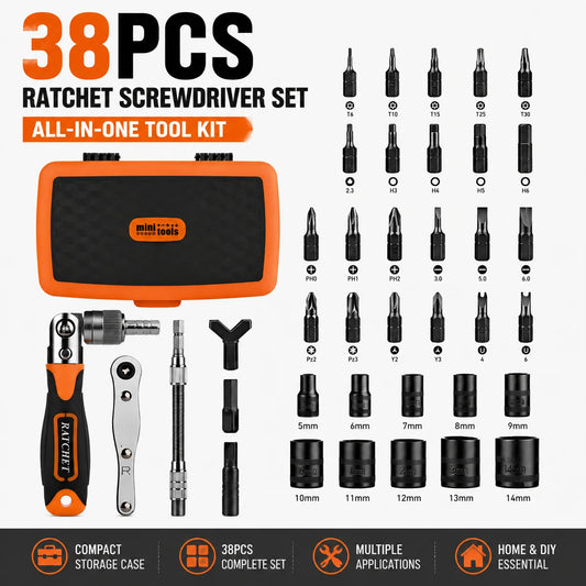 YUANZU 38-in-1 Multi Function Ratchet Screwdriver Kit, Magnetic Bits Mini Repair Tool Set, Portable Household Tool Kit for PC, Electronics and DIY Home Repair