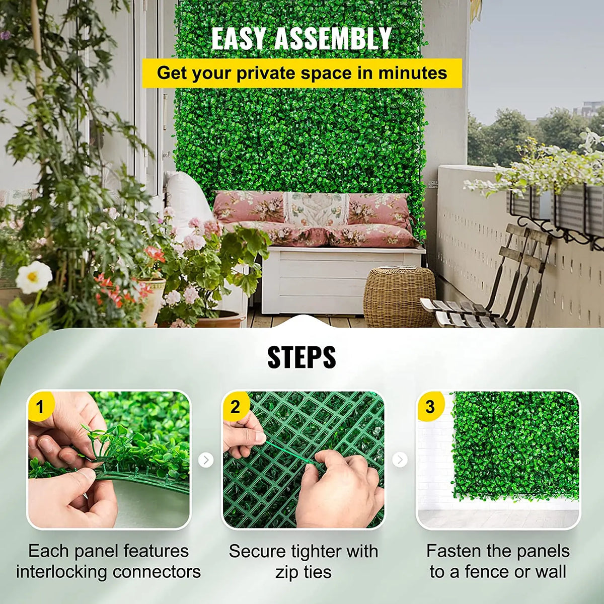 SucceBuy Artificial Boxwood Hedge Wall Panels For Privacy Backdrop
