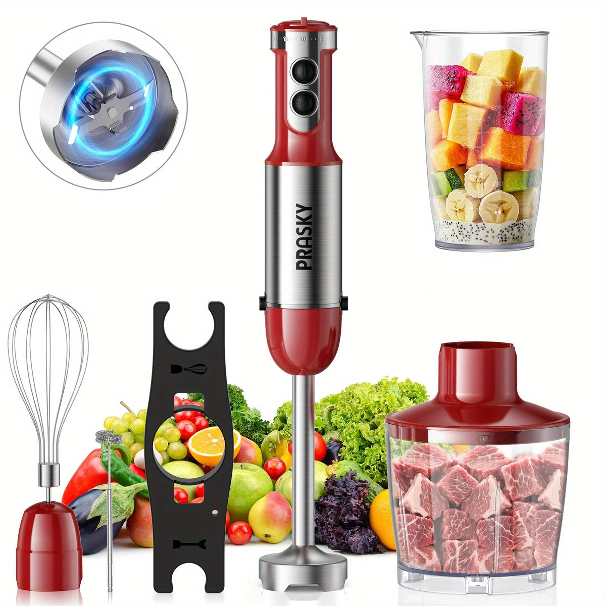 Prasky 5 In 1 Handheld Immersion Blender With High Power Motor And Attachments