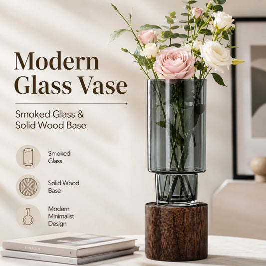 Minimalist Separable Glass Cylinder Vase With Wooden Stand