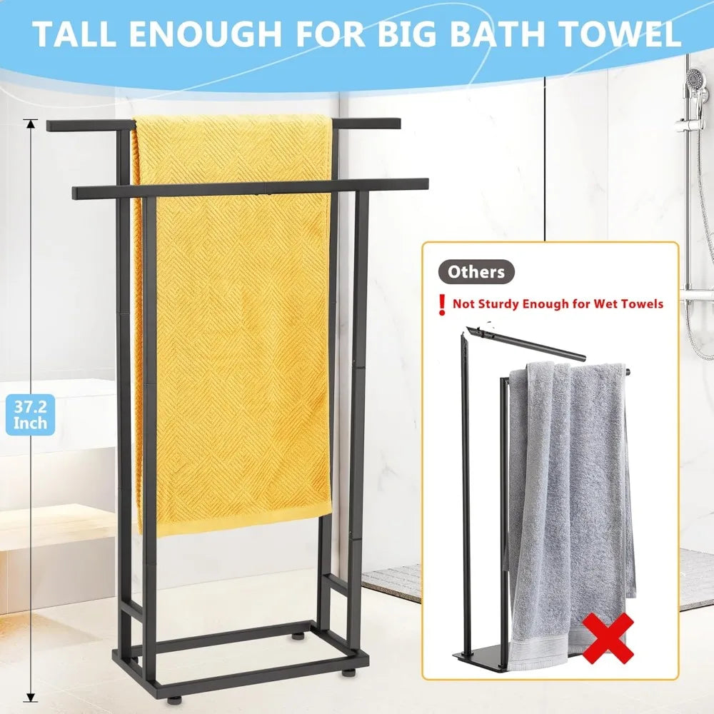 NBVCX Two Tier Free Standing Towel Rack For Bathroom Storage