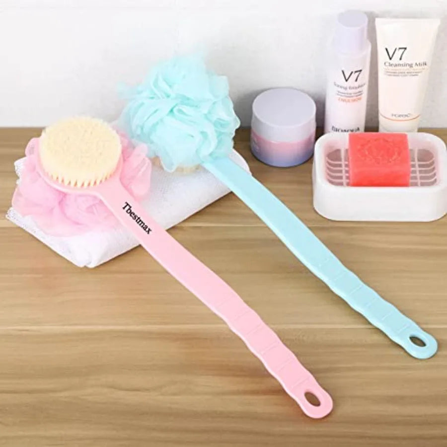 Loofah Back Scrubber With Long Handle And Soft Mesh Sponge