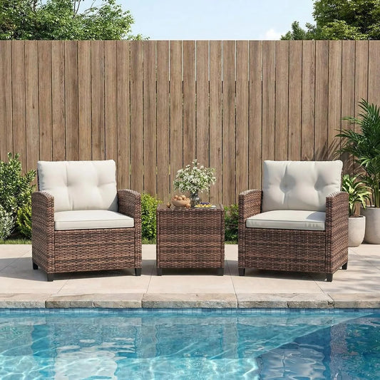 HiMISS Outdoor Wicker Patio Bistro Set With Coffee Table