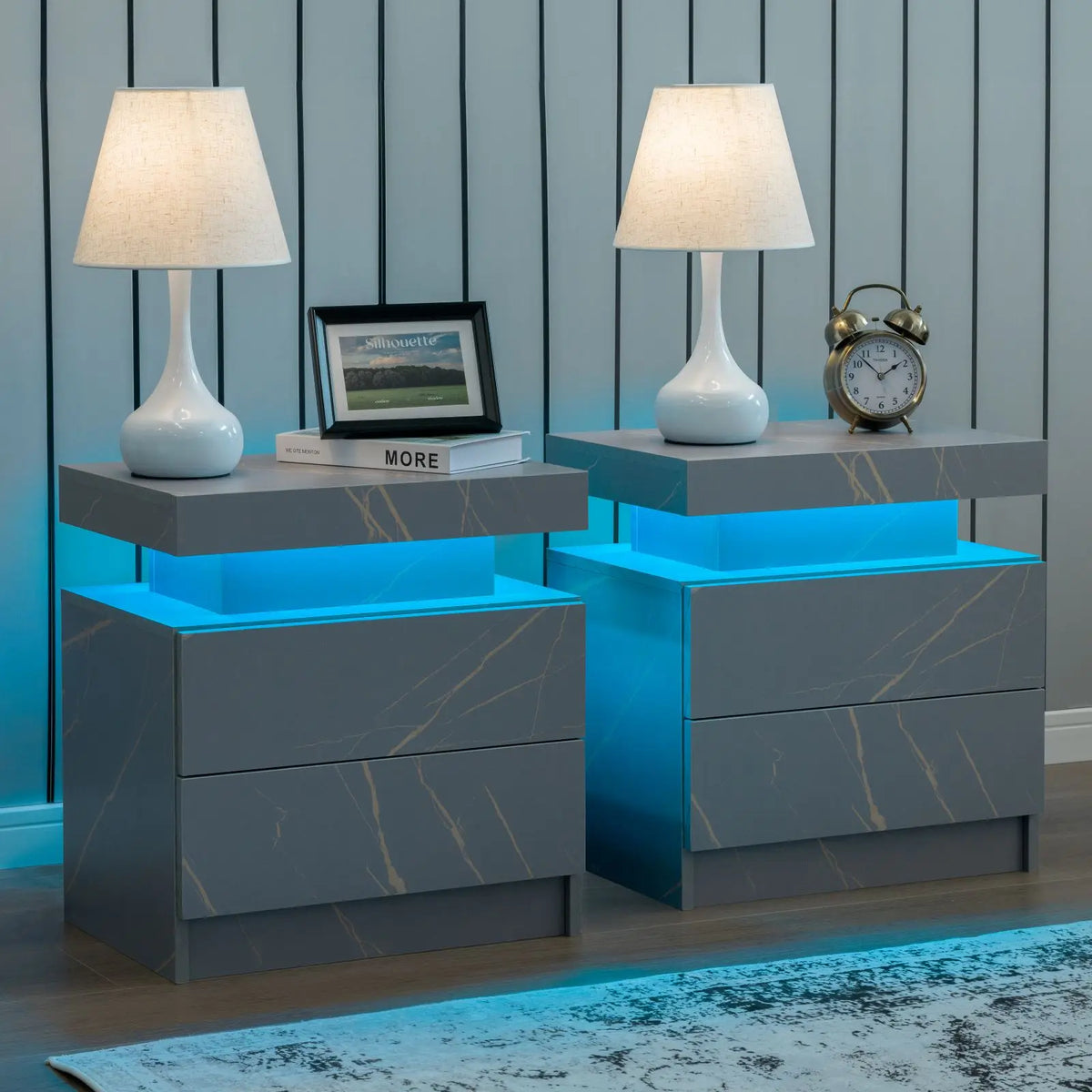 Cubehom Led Nightstand With Two Wooden Drawers And Minimalist Design
