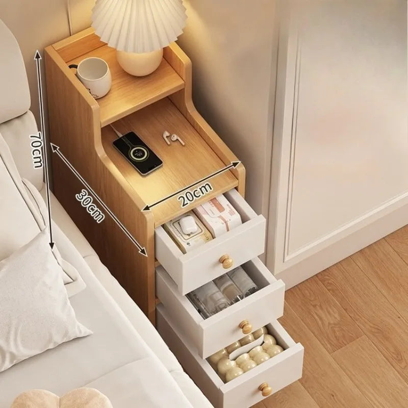 Liushaduola Modern Wooden Nightstand Slim Space Saving Bedside Table