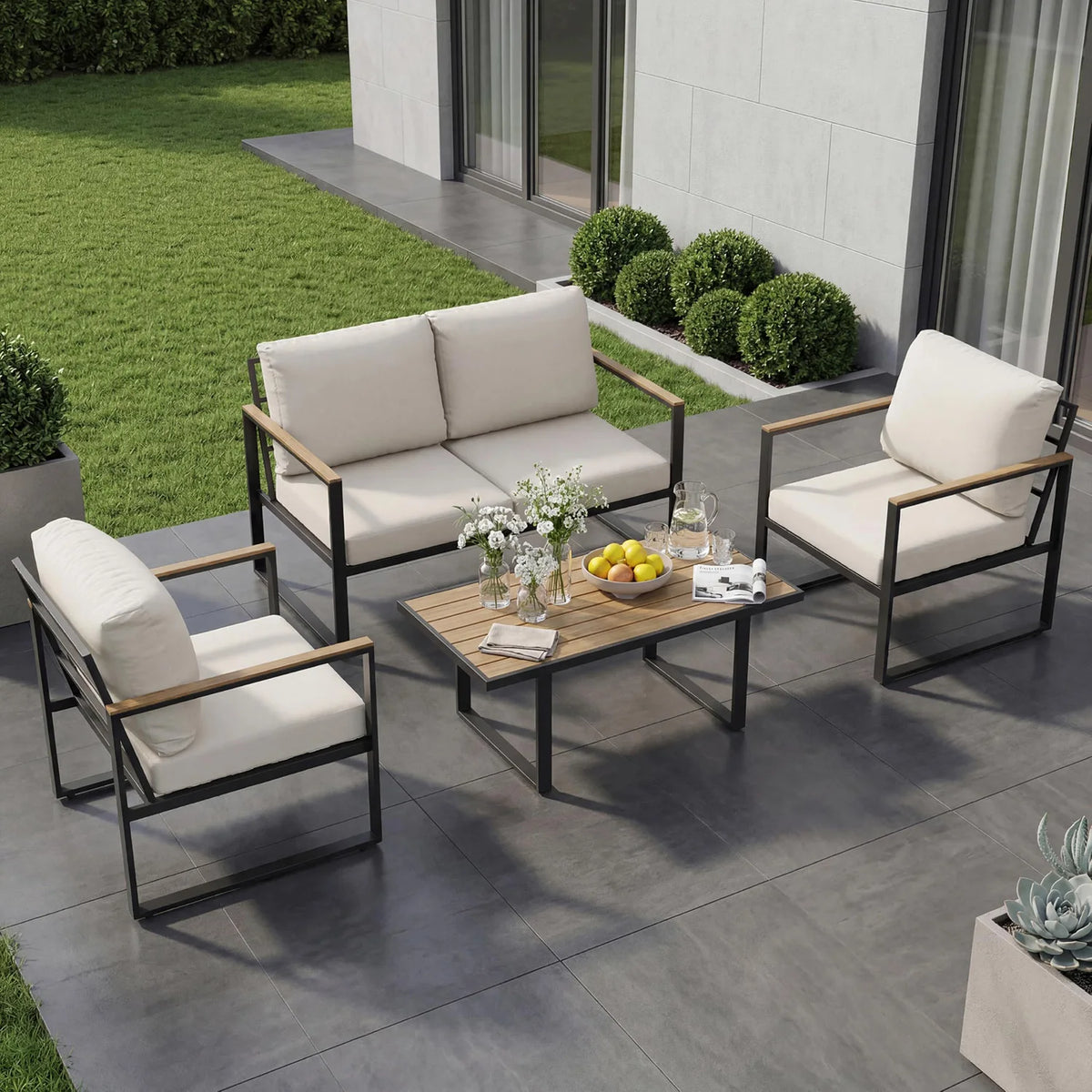 HobbyLane 4 Piece Outdoor Conversation Sofa Set With Coffee Table