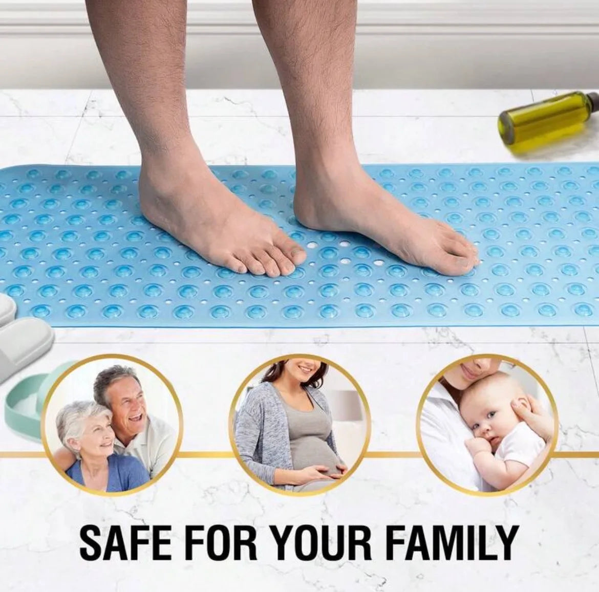 Non Slip Bathtub Shower Mat With Suction Cups Drain Holes