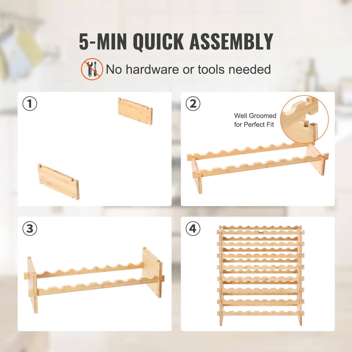 SucceBuy Bamboo Stackable Modular Wine Rack Free Standing Display