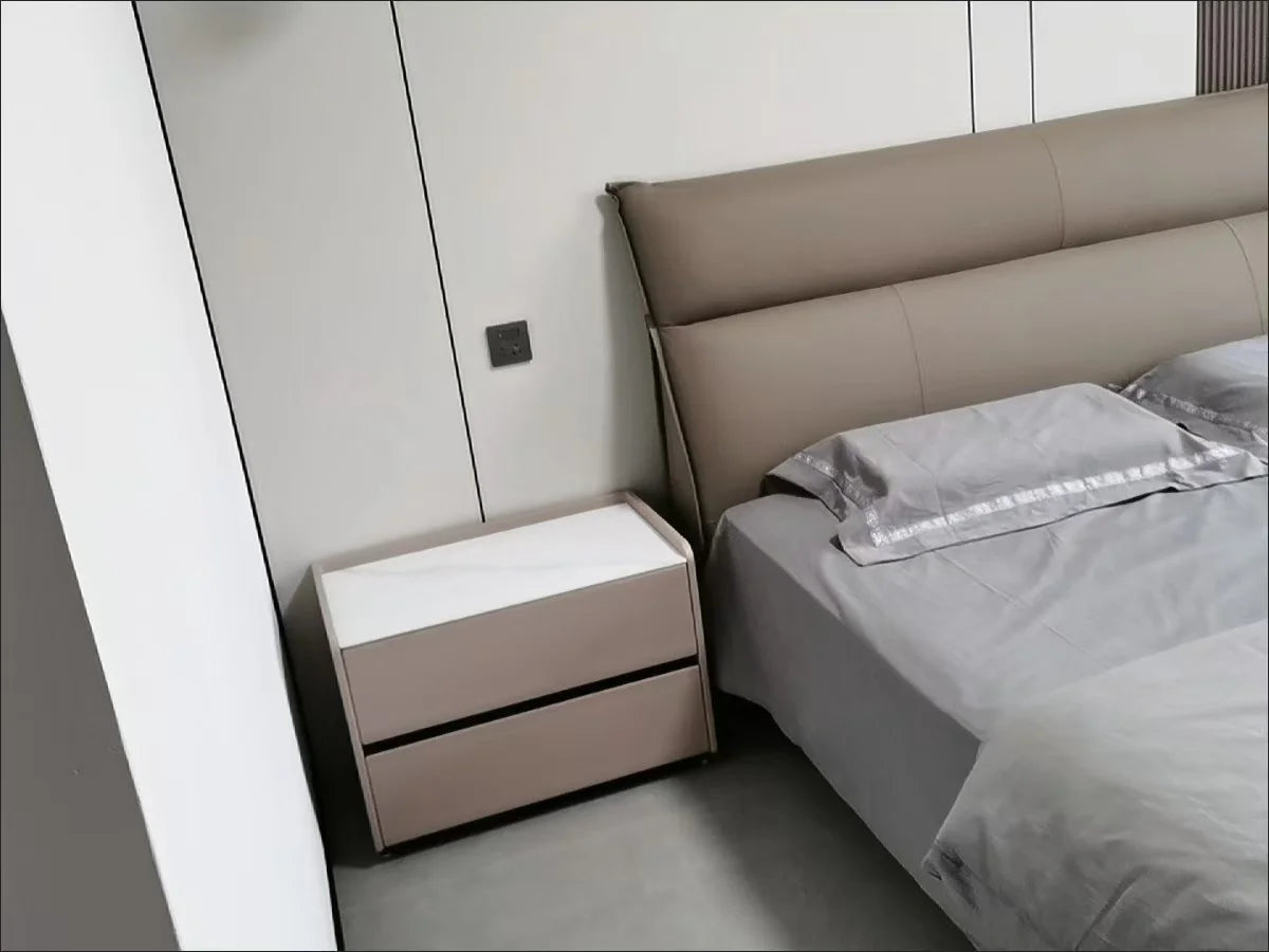 XI UWO Solid Wood Nightstand With Two Drawers For Bedroom Storage