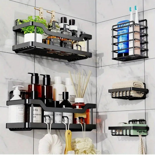 Adhesive Shower Caddy Five Pack No Drilling Rustproof Stainless Steel