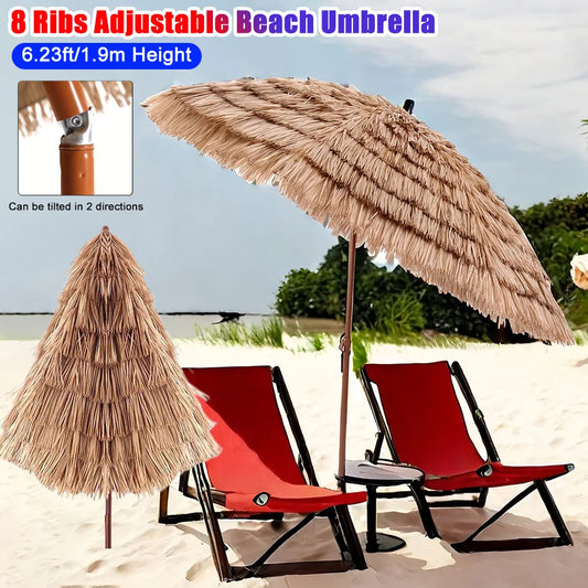 Adjustable Thatched Tiki Beach Umbrella For Outdoor Patio