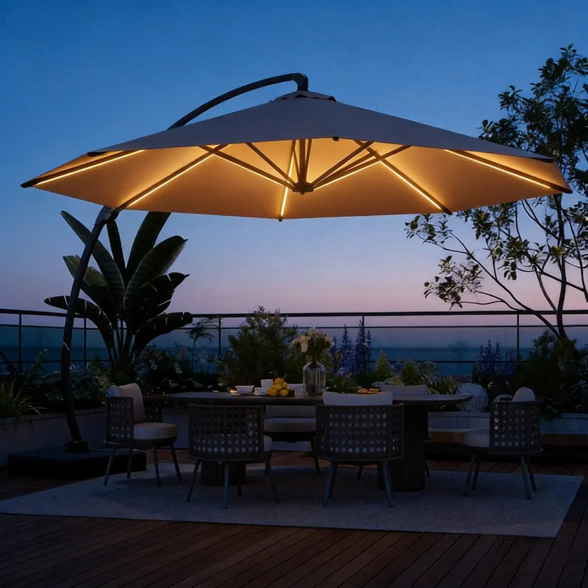 Aluminum Cantilever Offset Patio Umbrella With Rotation And Windproof Frame