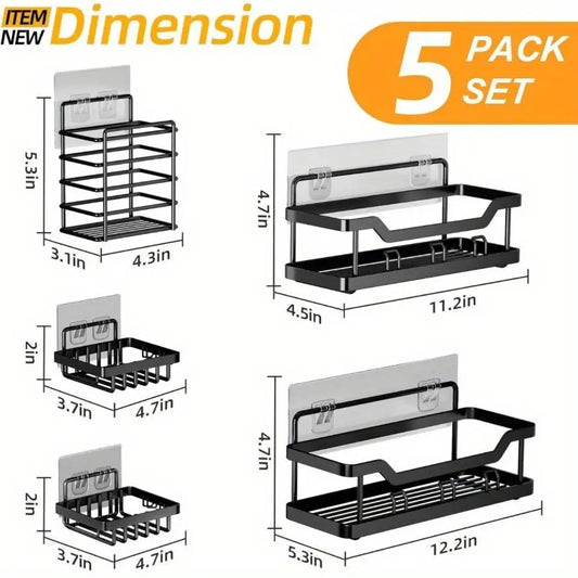 Adhesive Shower Caddy Set No Drilling Rustproof Bathroom And Kitchen