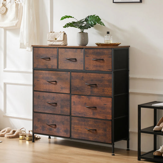 JHK Nine Drawer Fabric Storage Dresser For Bedroom Organization