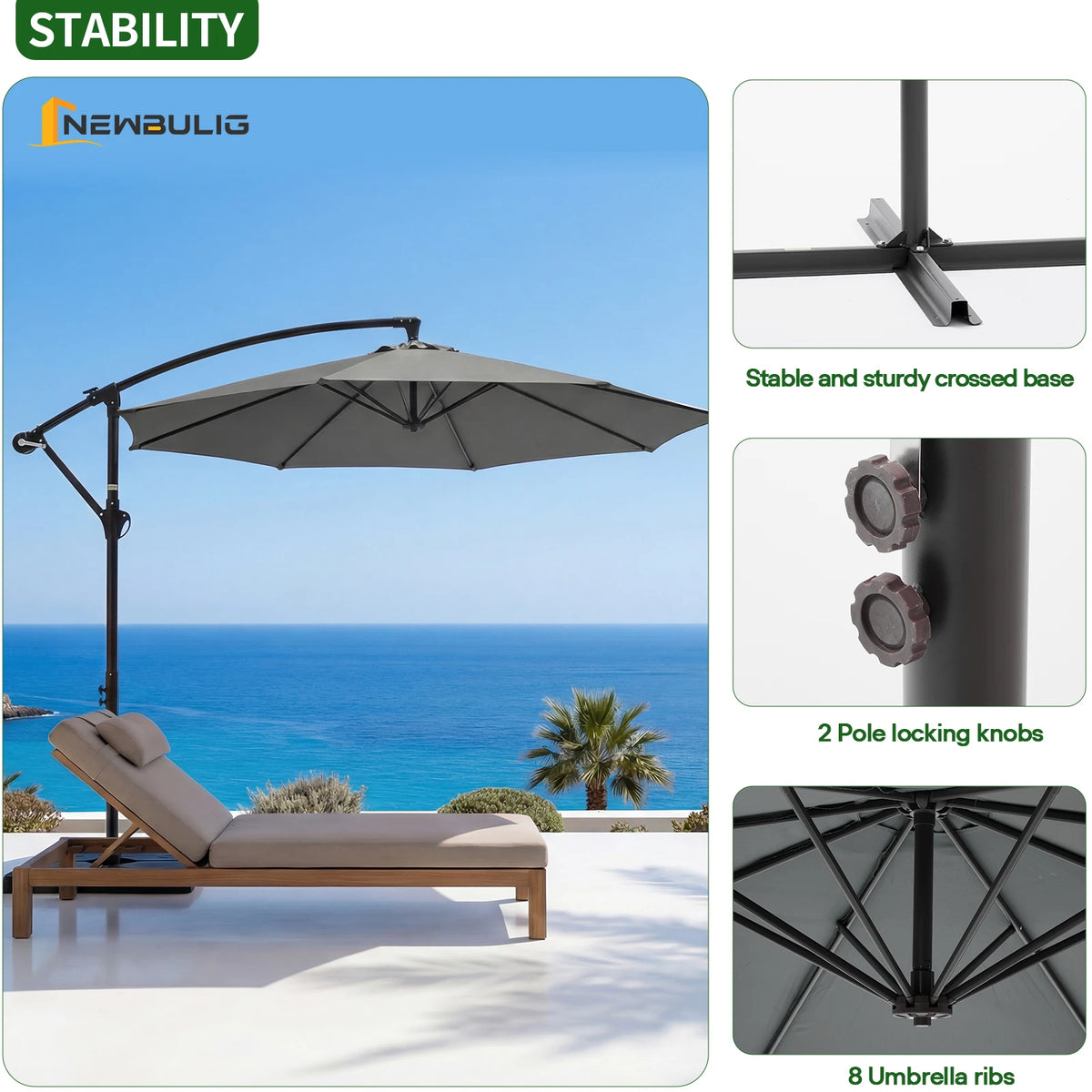 JHK Outdoor Offset Umbrella With UV Protection And Tilt Control