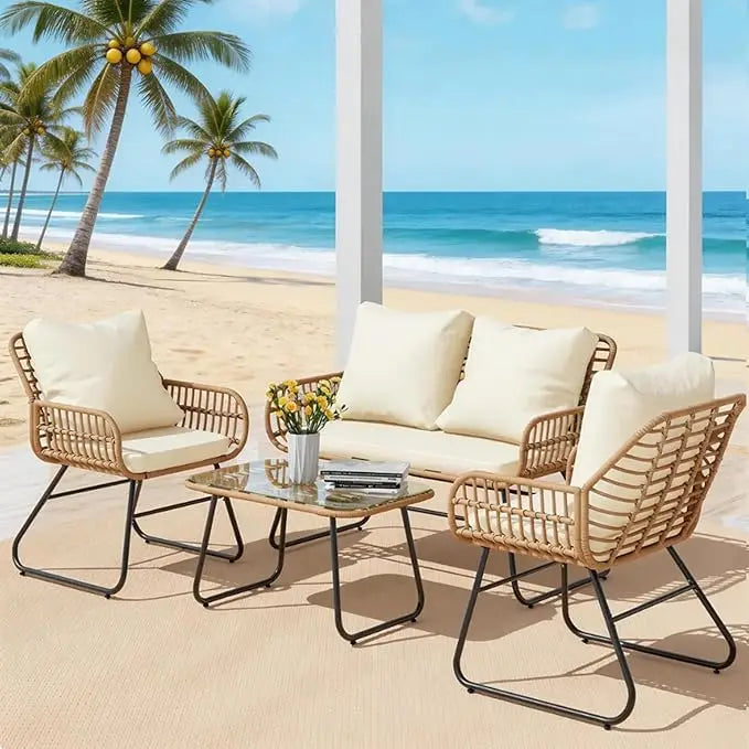 Xiuwo 4 Piece Outdoor Patio Furniture Set With Cushions