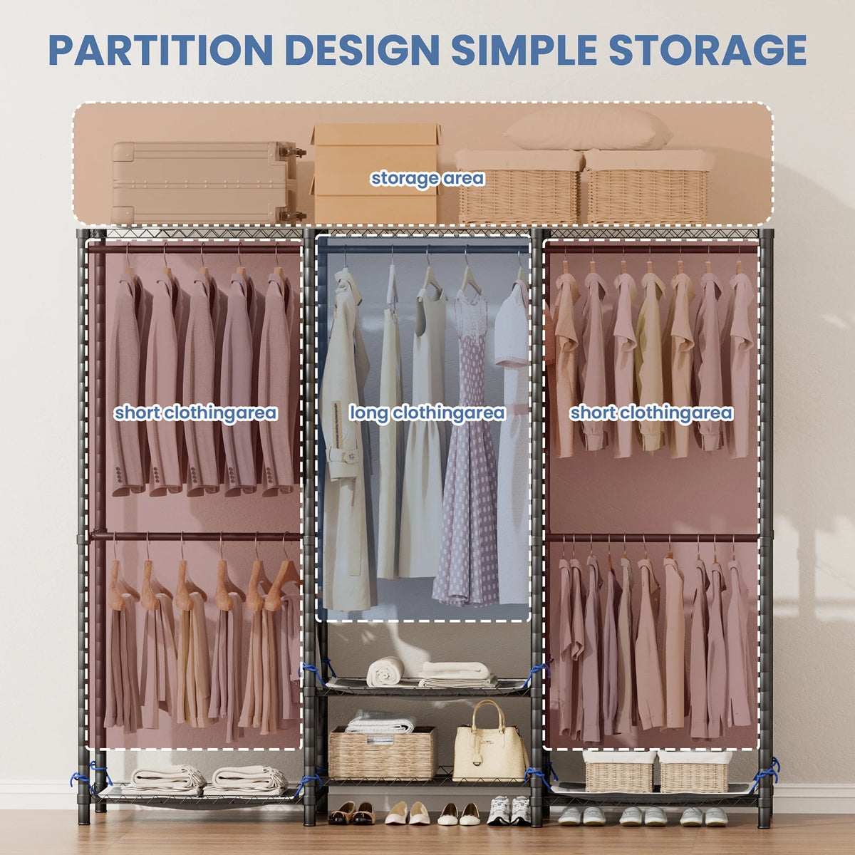 Heavy Duty Metal Freestanding Clothes Rack And Closet Storage Organizer