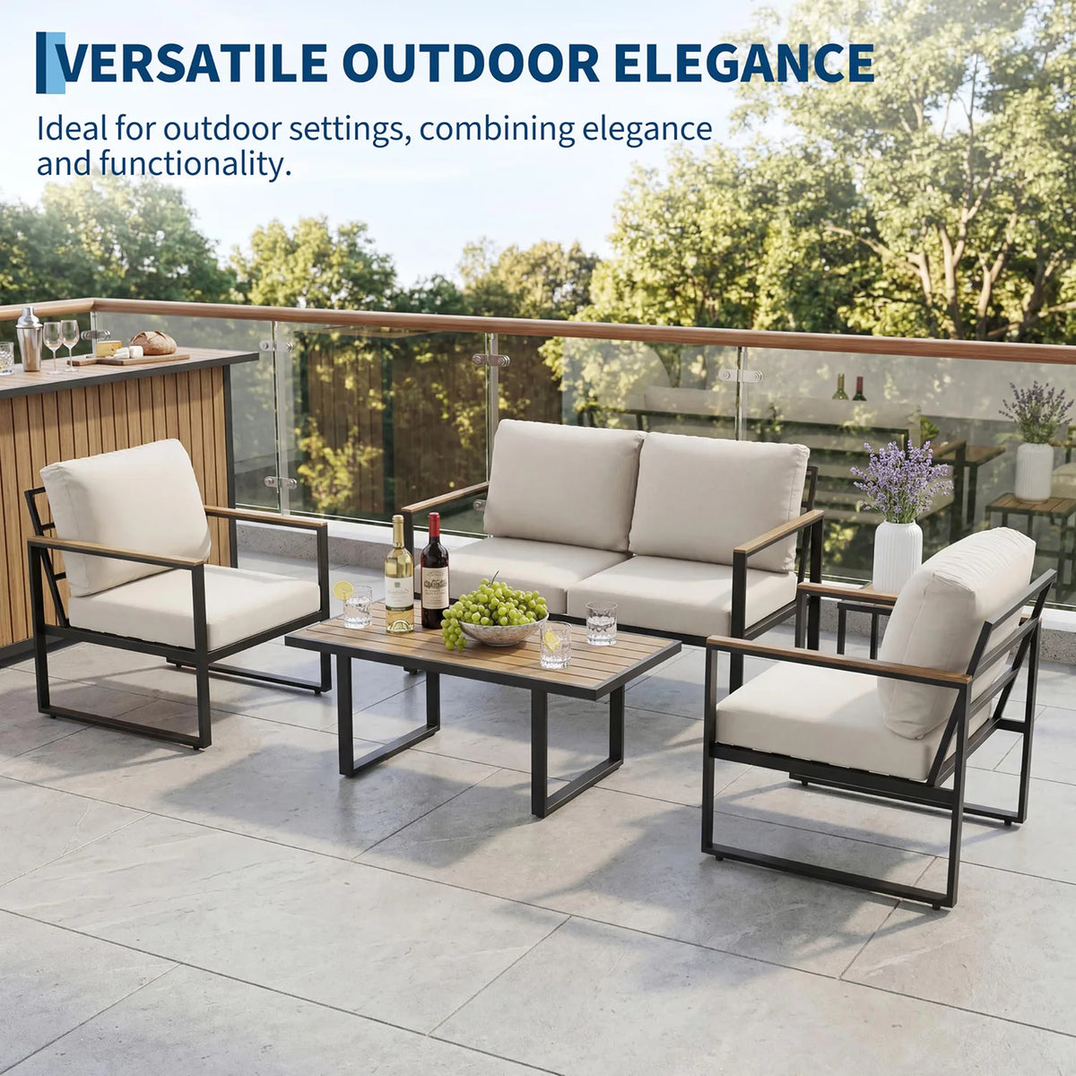 HobbyLane 4 Piece Outdoor Conversation Sofa Set With Coffee Table