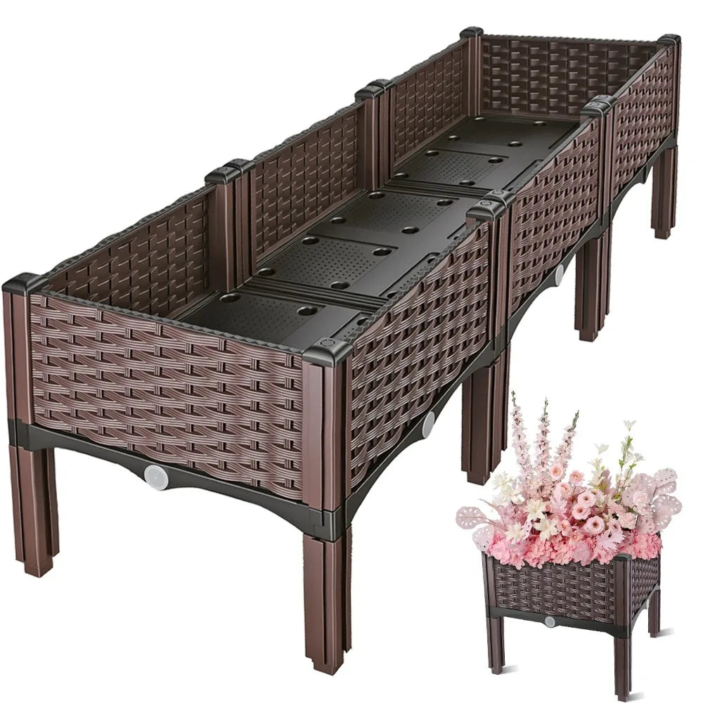 Raised Garden Bed Plastic Planter Box Self Watering Elevated Design