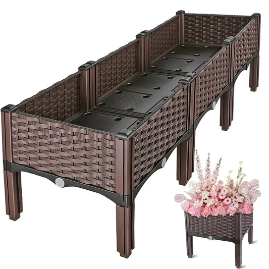 Raised Garden Bed Plastic Planter Box Self Watering Elevated Design