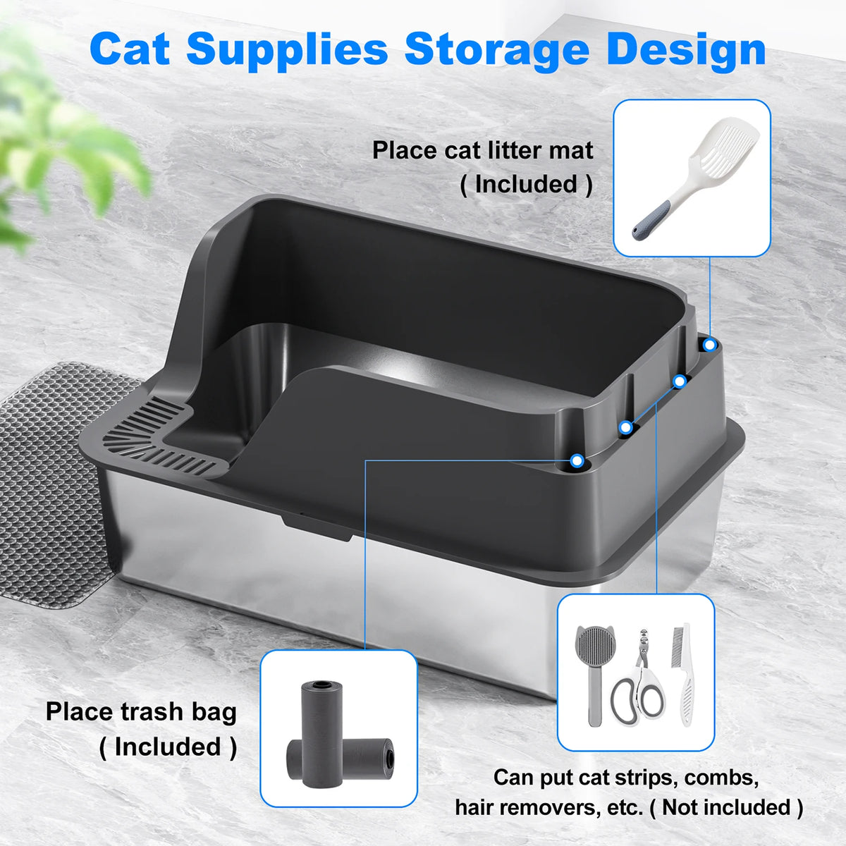 Stainless Steel Cat Litter Box With Leak Proof Splash Proof Design