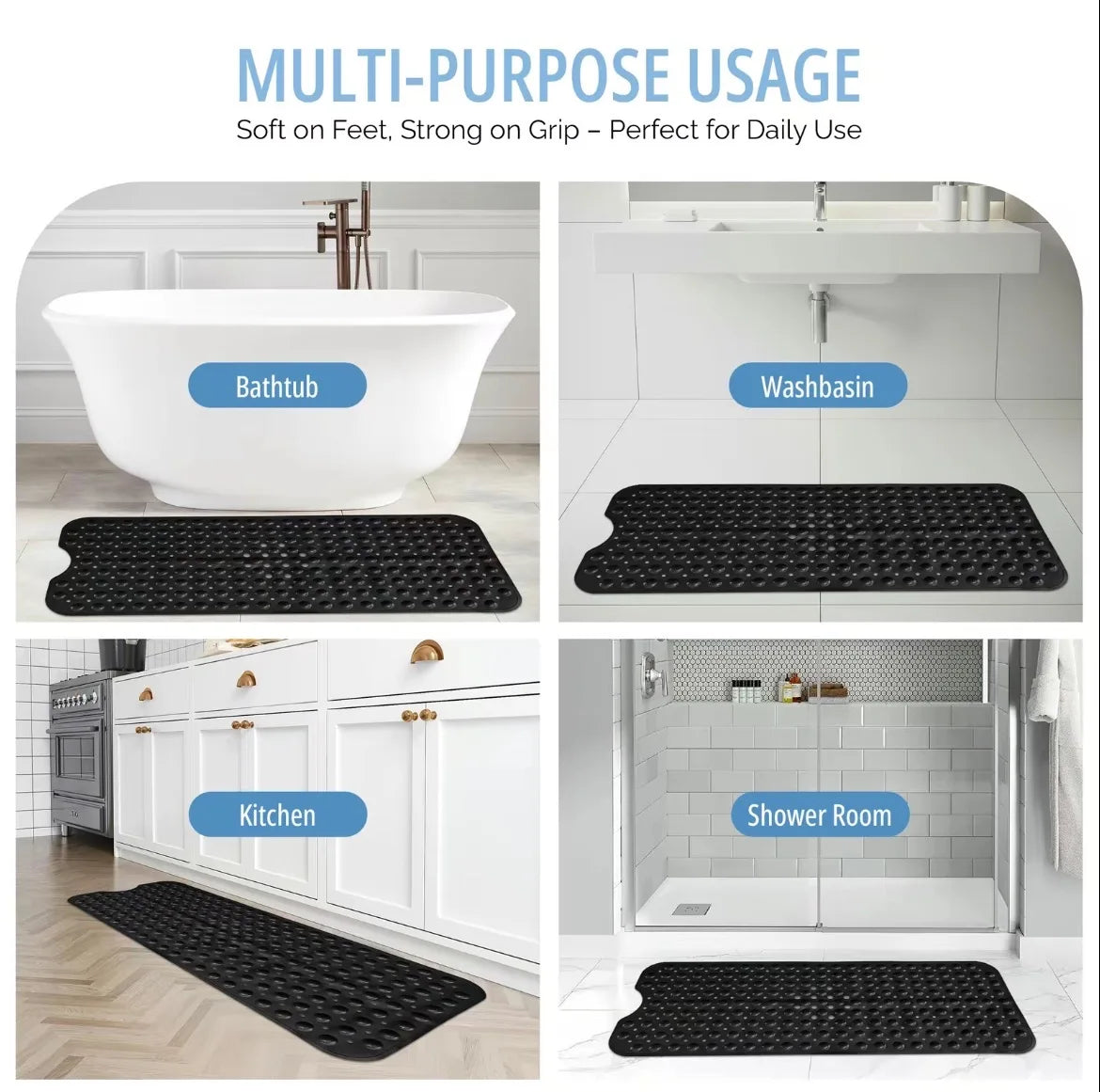 Non Slip Bathtub Shower Mat With Suction Cups Drain Holes