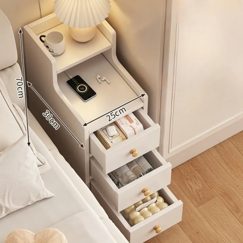 Liushaduola Modern Wooden Nightstand Slim Space Saving Bedside Table