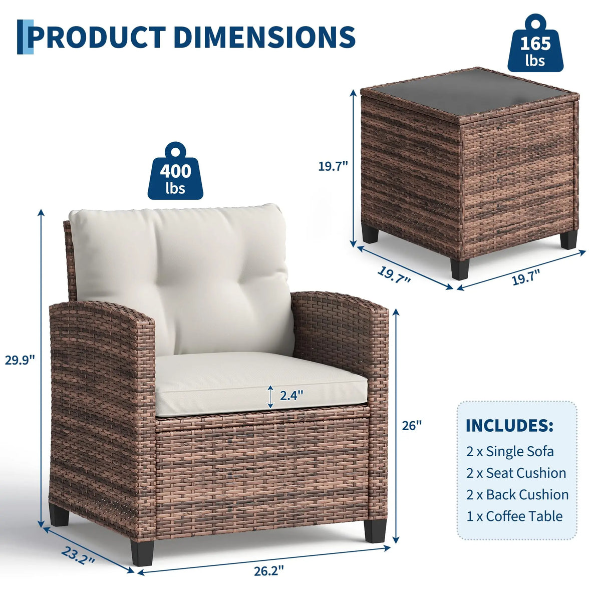 HiMISS Outdoor Wicker Patio Bistro Set With Coffee Table