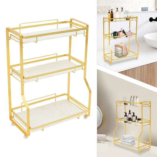 Bymaocar 3 Tier Bathroom Countertop Organizer Gold Storage Shelf For Toiletries