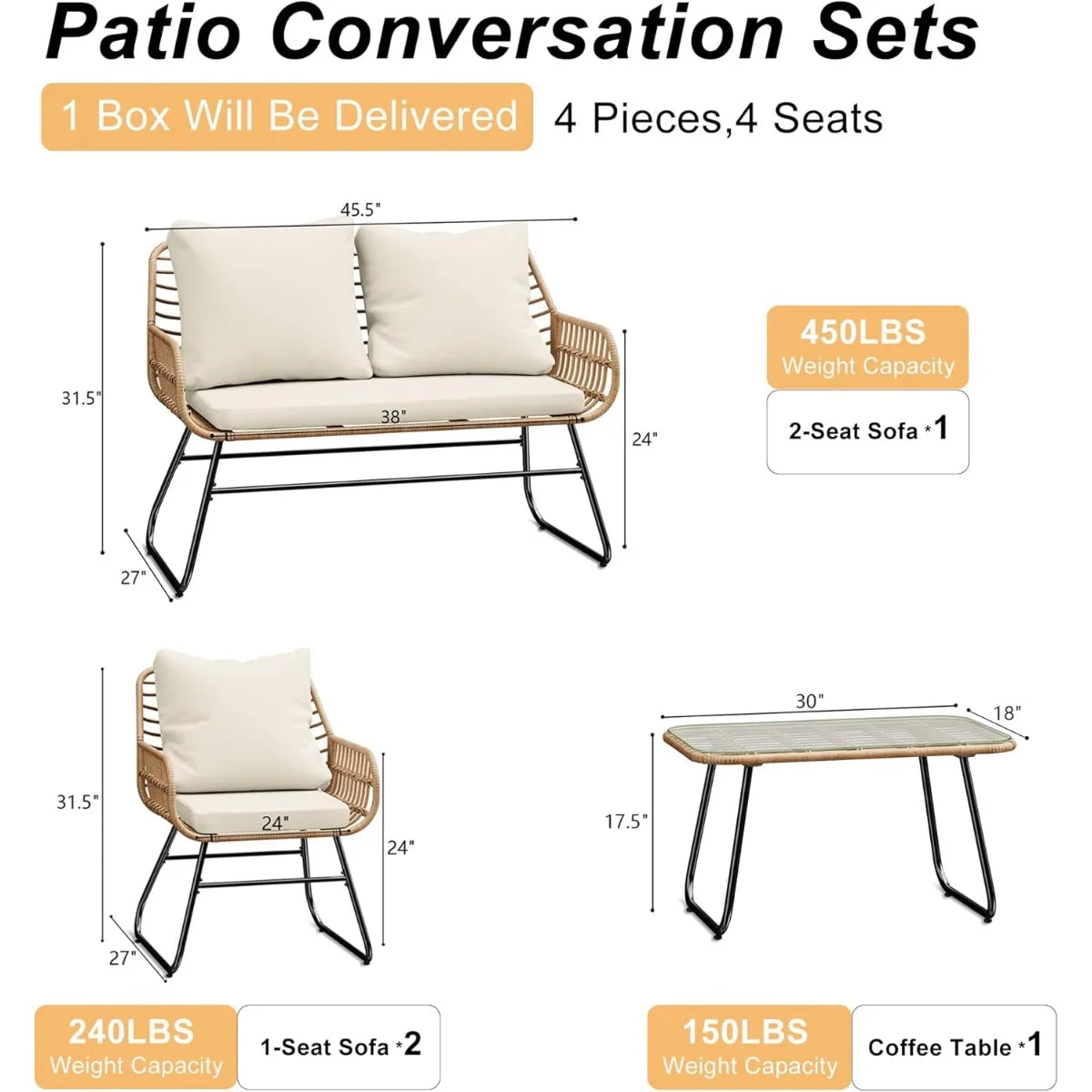 Xiuwo 4 Piece Outdoor Patio Furniture Set With Cushions