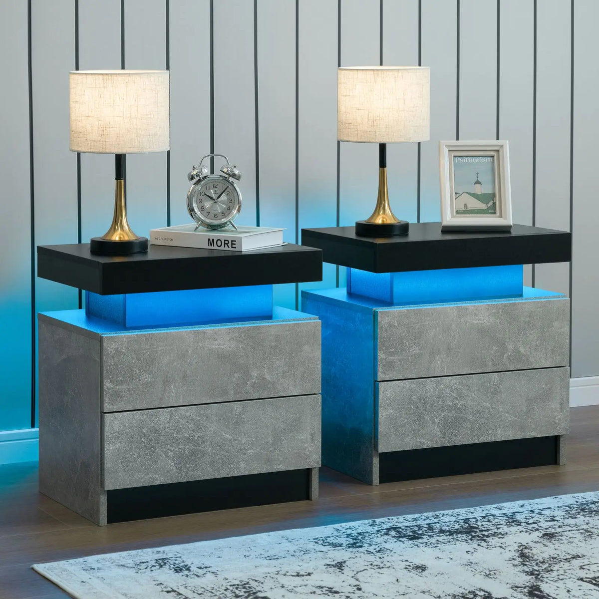 Cubehom Led Nightstand With Two Wooden Drawers And Minimalist Design