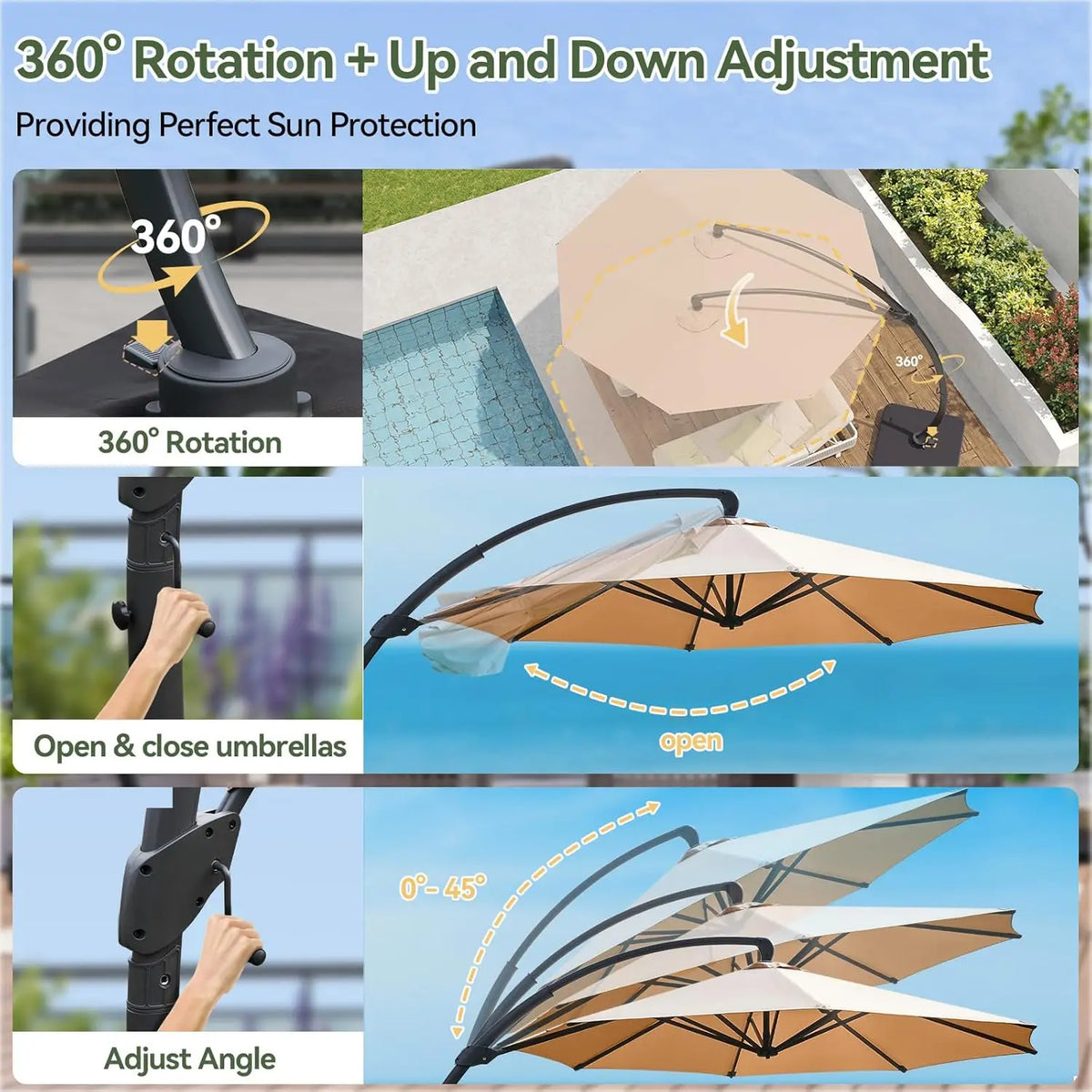 Aluminum Cantilever Offset Patio Umbrella With Rotation And Windproof Frame