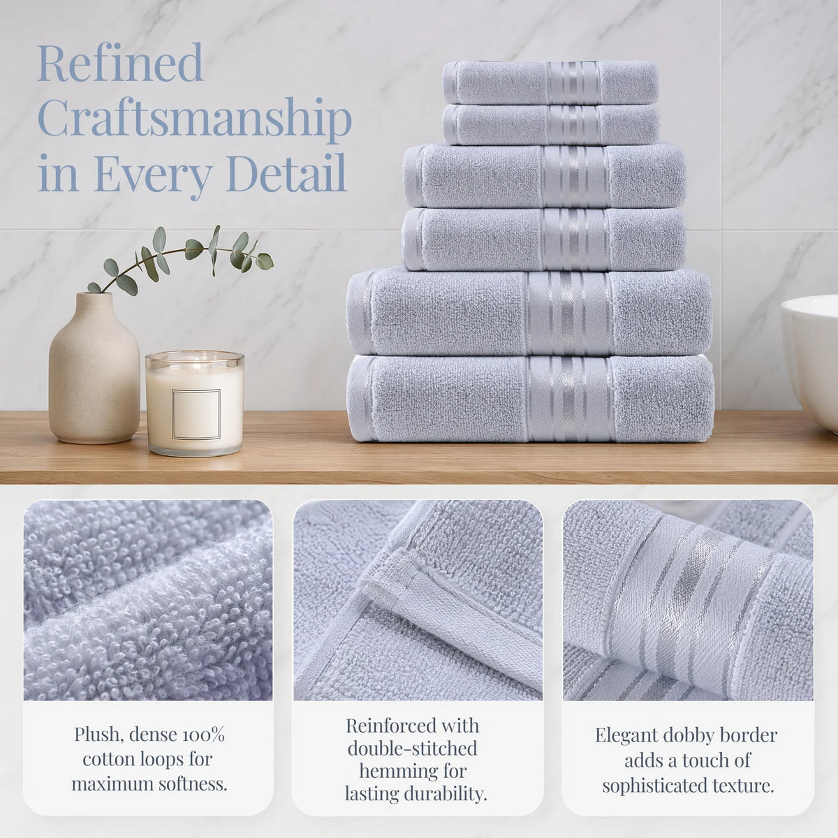 Turkish Cotton Bath Towel Set 6 Piece 600 GSM Premium