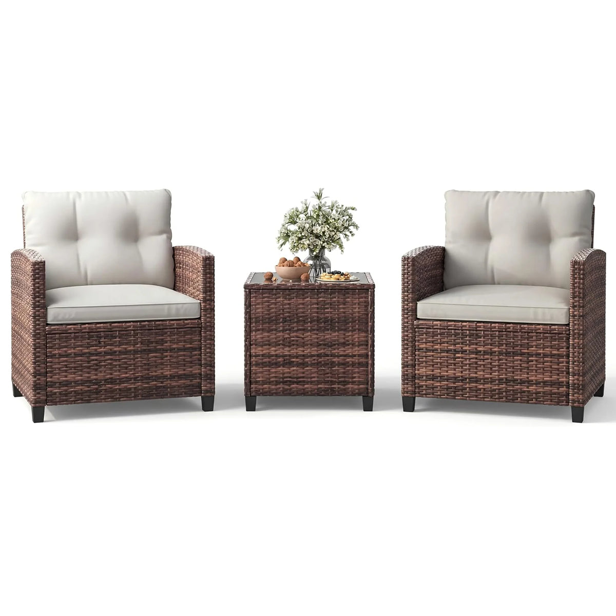 HiMISS Outdoor Wicker Patio Bistro Set With Coffee Table