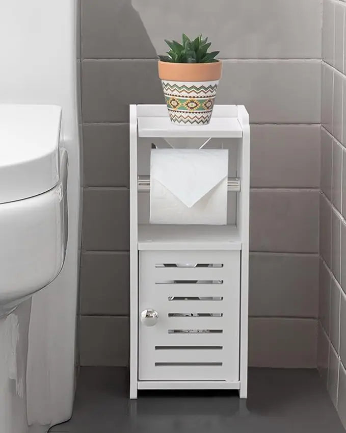 XIUWO Free Standing Toilet Paper Holder Stand PVC Bathroom Cabinet