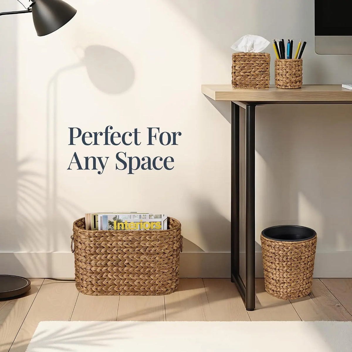 Six Piece Bathroom Accessories Set Vanity Trays Qtip Canister Square