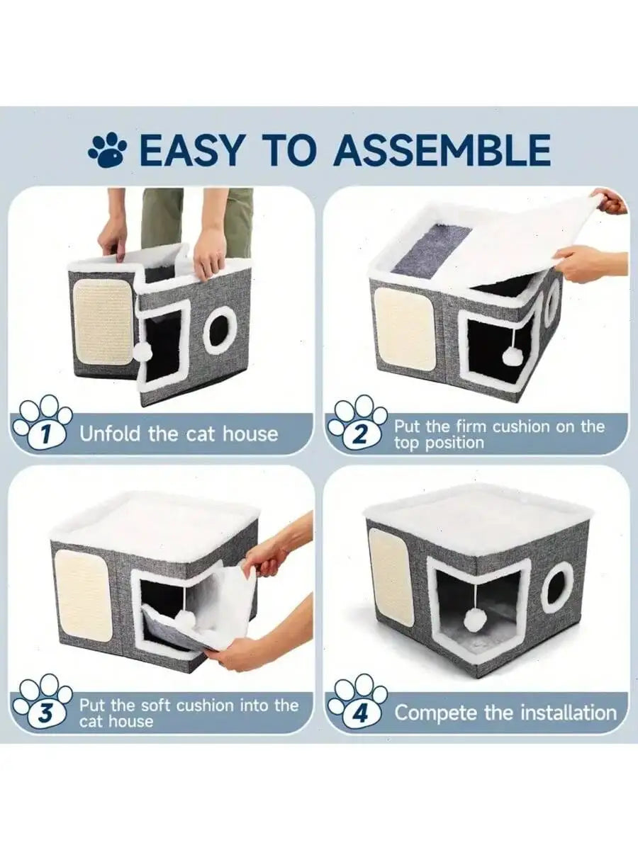 Multi-Level Cat House 4-Season With Bed and Toys